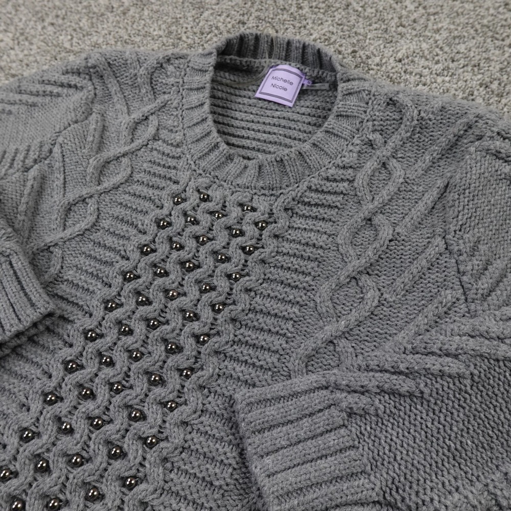 Fisherman Sweater Womens S Gray Ragg Heavy 3D Chunky Cable Aran Knit Sweatshirt